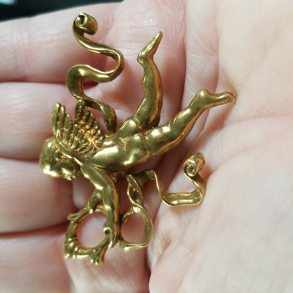 MMA RARE! 1982 Cherub Winged Angel Victorian Revival Gold-plated Brooch - Picture 11 of 11